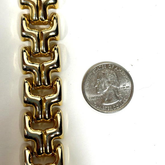 80s Classic Link Chunky Gold Tone Bracelet 7 1/2" Vintage Box Clasp Retro - Picture 4 of 7